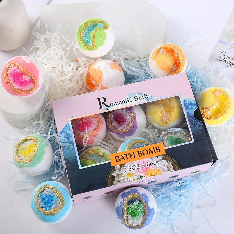 Shimmer Luxury Gift Set Wholesale Fizzy Crystal Natural Organic Shimmer Glitter Sea Salt Series Bath Bombs