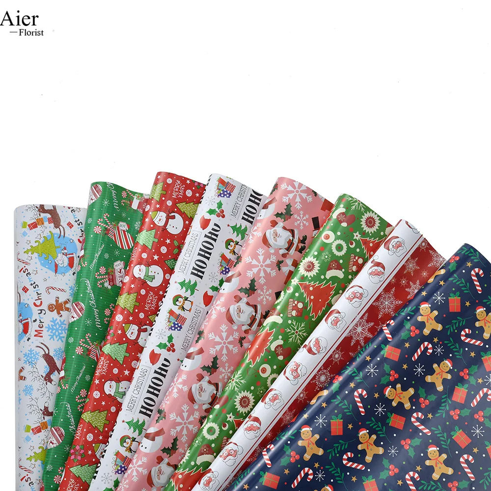 Aierflorist 50*70cm 80g Coated Paper Christmas Day  Classic Gift Packaging Paper and Packaging Flower Bouquet Wrapping Paper