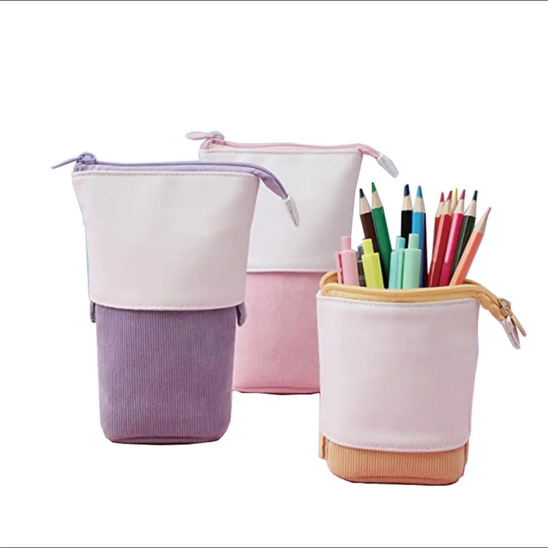 Canvas Pencil Case Korean Large Capacity Stand up Pencil Pouch Holder Stationary Box Promotion Pop up Cute for Girls Pencil Bags