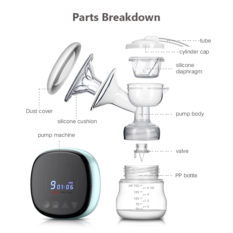 Portable 9 Levels All In One Breast Pump Boob Single Touch Electric Breast Pump With Low Noise