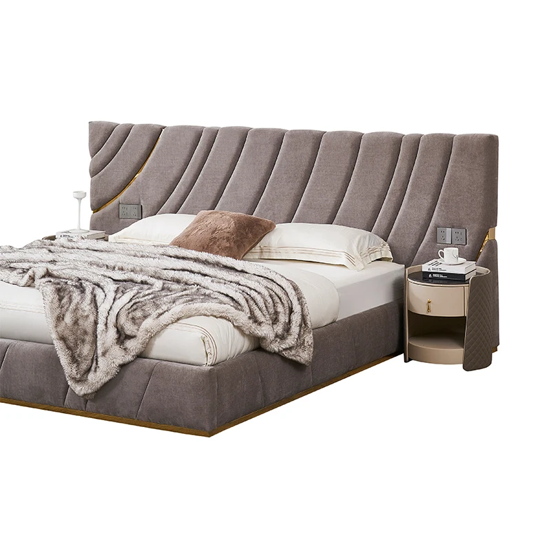 Italian Design Home Furniture Bedroom Super Headboard Luxury Bed Velvet Tufted King Size Fabric Bed