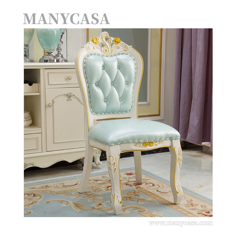 European style dining chair Korean pastoral modern simple solid wood restaurant back chair cloth art ivory white hotel  chair