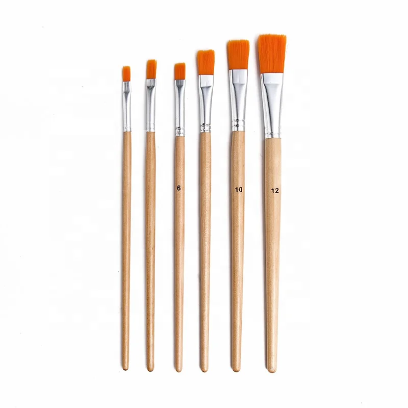 6 Piece Flat Peak Nylon Brushes Oil Brush Birch Rod Set For Watercolor Acrylic Gouache Oil Painting