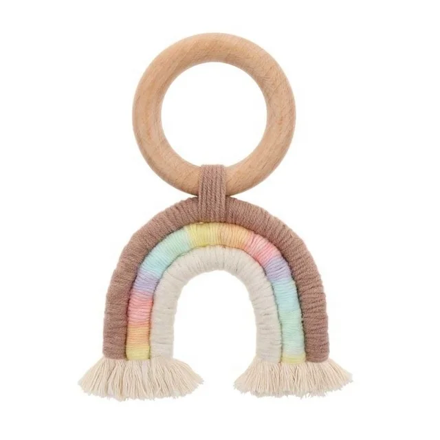 
Rainbow Macrame Teether Wooden Teething Ring 