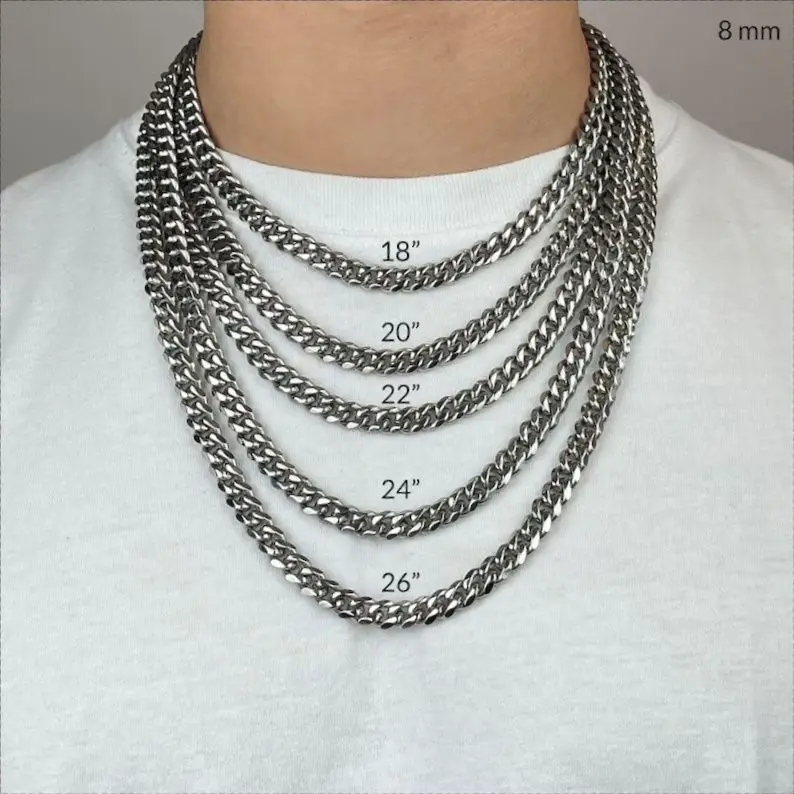 Wholesale Custom Silver 4mm-12mm Miami Cuban Link Necklace Polished Stainless Steel Curb Chunky Chain Jewelry  For Men Women