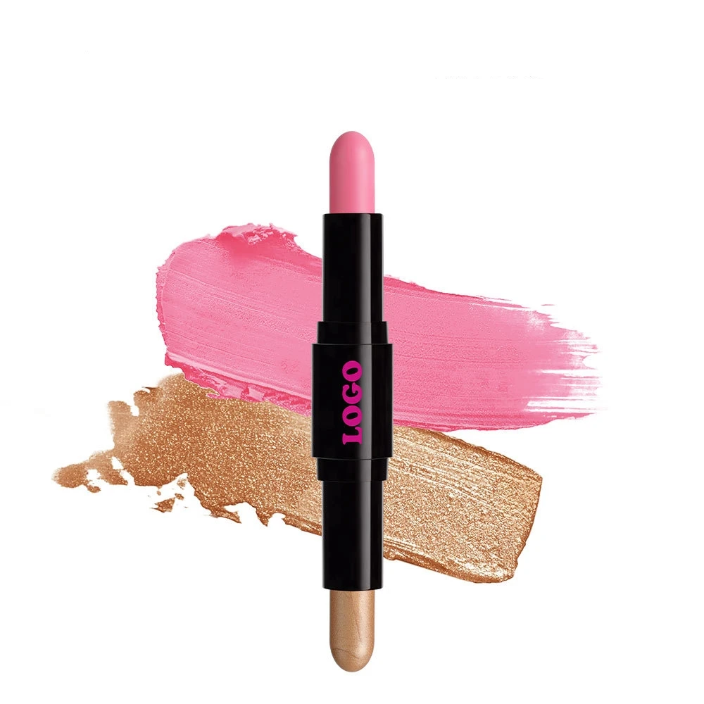 Two End Double Size 2 in 1 Organic Natural Matte and Shimmer DIY Colors Blush Stick Contour and Highlighter Pen Face Makeup
