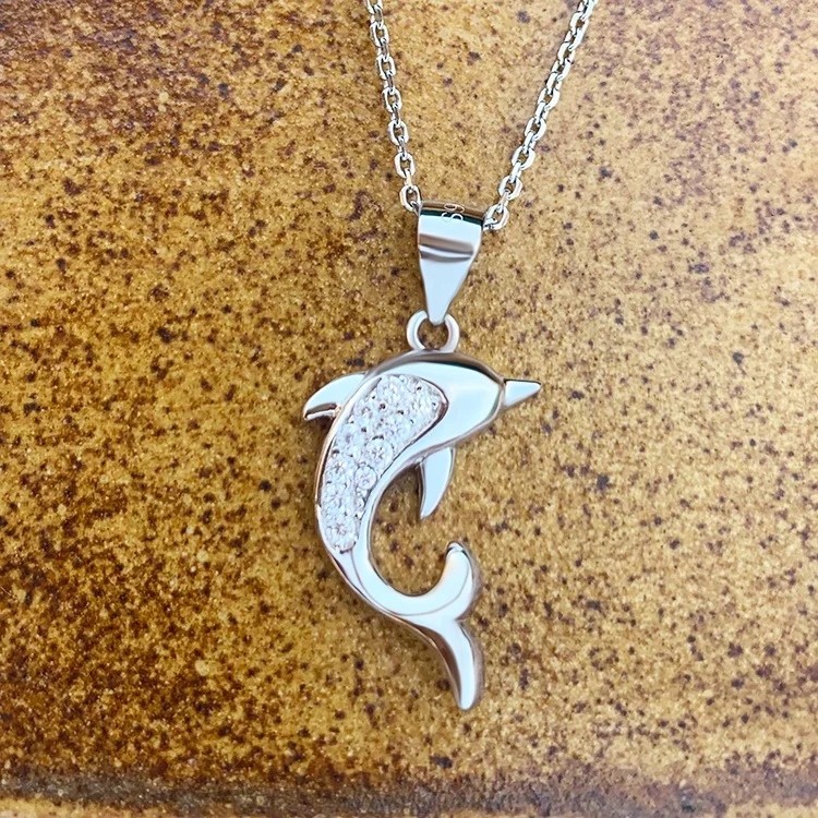 Fine Women Jewelry 925 Sterling Silver Pendants Dolphin Shape with Cubic Zircon for Women Ladies ODM OEM