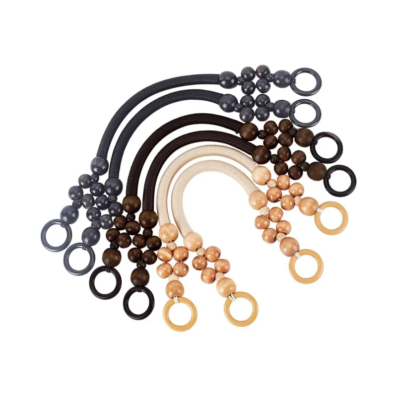 hot sale Wooden Beaded Replacement Purse Bag Handles,Nylon Rope Purse Straps for DIY Crochet Bag Making