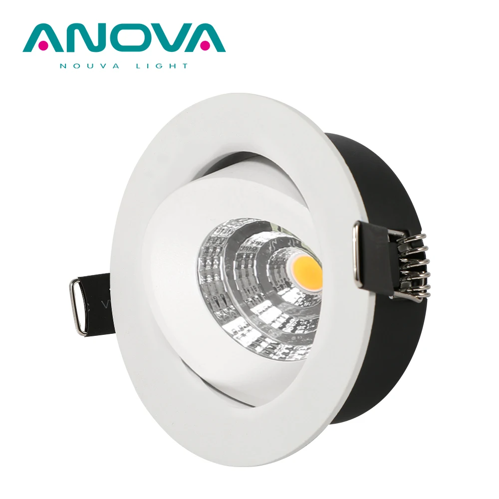 Recessed 2700k round downlight IP44 adjust tilted 568LM aluminum 7w embedded COB led downlights
