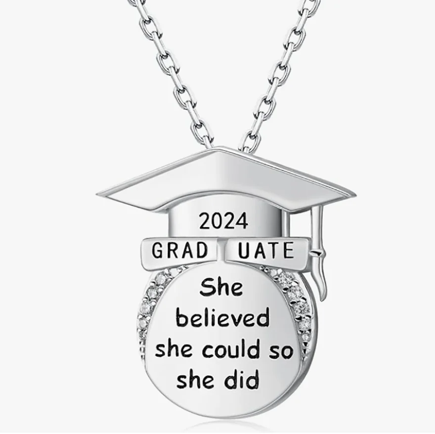 Graduation Gifts - 925 Sterling Silver She Believed She Could So She Did Necklace Class of 2024 Graduation Necklace