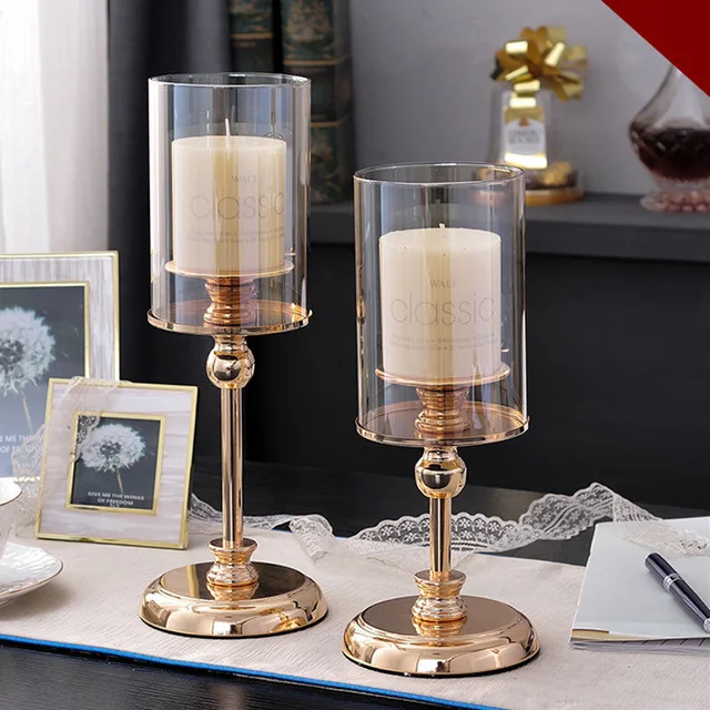 Light Luxury Gold Candle Holders Retro Glass Candlestick For Wedding Home Decor