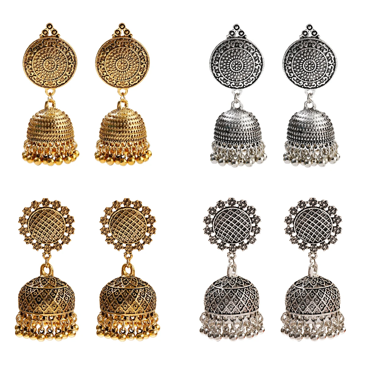 Douvei 4Pcs/Set Hot Sale HXESET-13 Sunflower Bohemian Indian Style Women Party Wearing Bells with Alloy Tassel  Stud Earrings