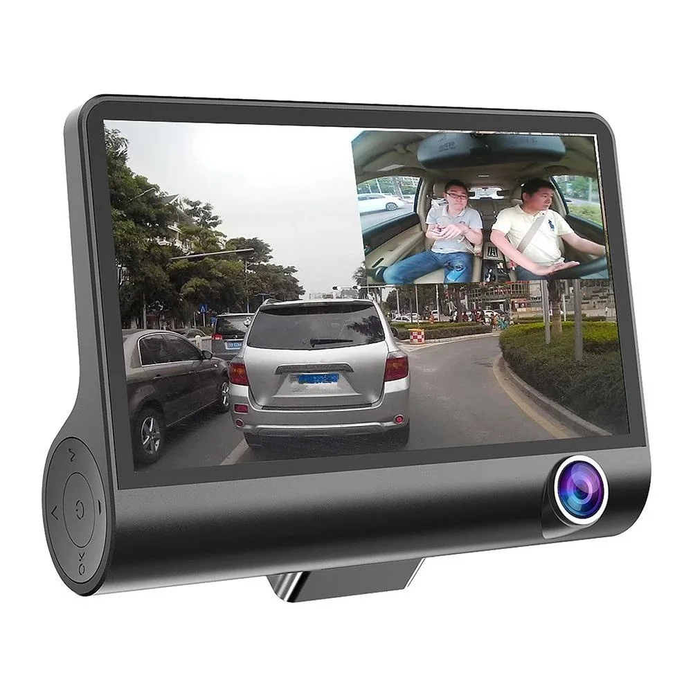 Three Way Recording Car Black Box 1080P Full HD Car Dash Cam Front and Rear Dashboard 4 Inch Car DVR Recorder with Night Vision