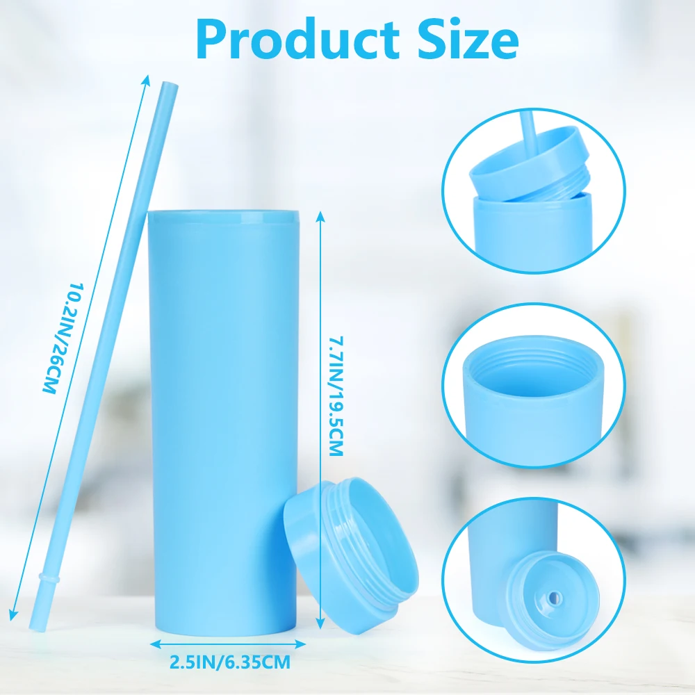 B14-1139 16oz Plastic Skinny Tumbler Cups with Various Colors Stocked BPA Free 16 oz Plastic Water Cup with lid and Straw