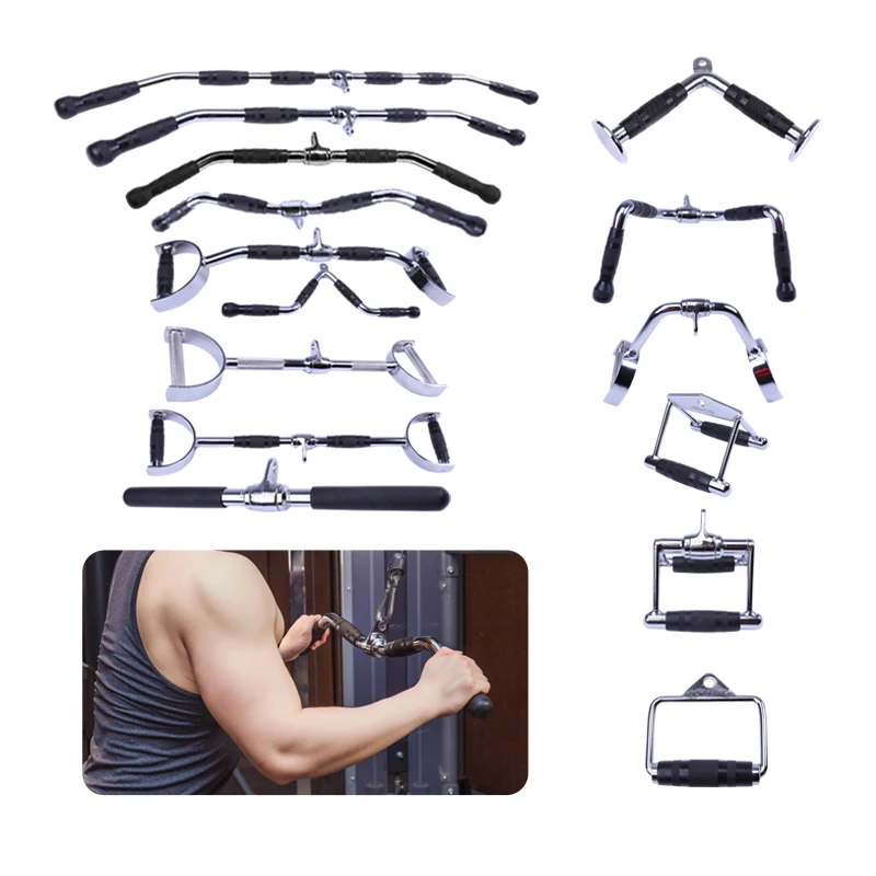 LS3020-LS3034 Pull Down Bar Handle with Grips Cable Machine Barbell Attachment Integrated Back Workout Gym Trainer