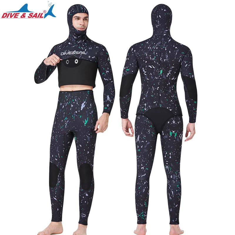 DIVE&SAIL 3MM GBS spearfishing opencell limestone Jako CR neoprene diving two pieces Wetsuit with Hood