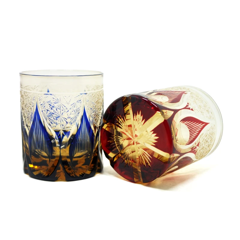 In stock Japanese Style  Hand Carved Candlelight  Pattern  250ml 8oz Drinking Glass Spirit Glass Rock Glass