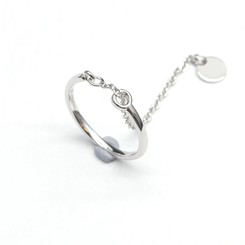 Double hollowed chain rings Simple chain ring pendant 925 sterling silver plain ring adjustable