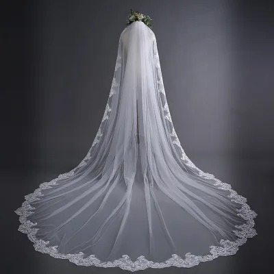 
With Comb Wedding Veil Bride Use Wedding Accessories Lace Edge Bridal Tulle Veil 3*3m  (62260212490)