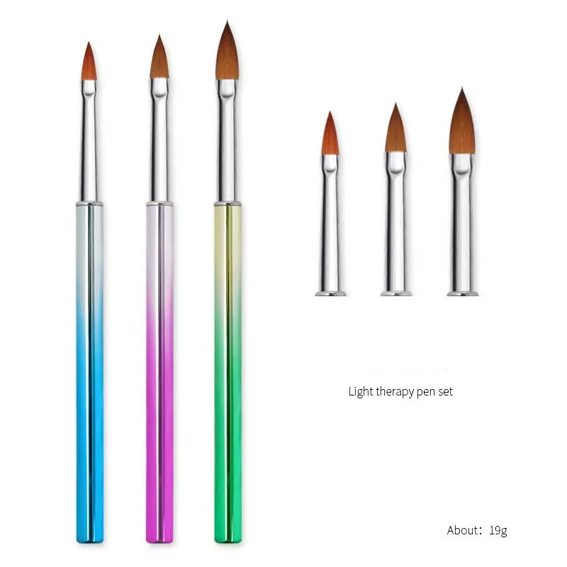 3Pcs/Set Gradient Colorful Metal Handle Nylon Hair Nail Carved Pen Set Drawing Brushes