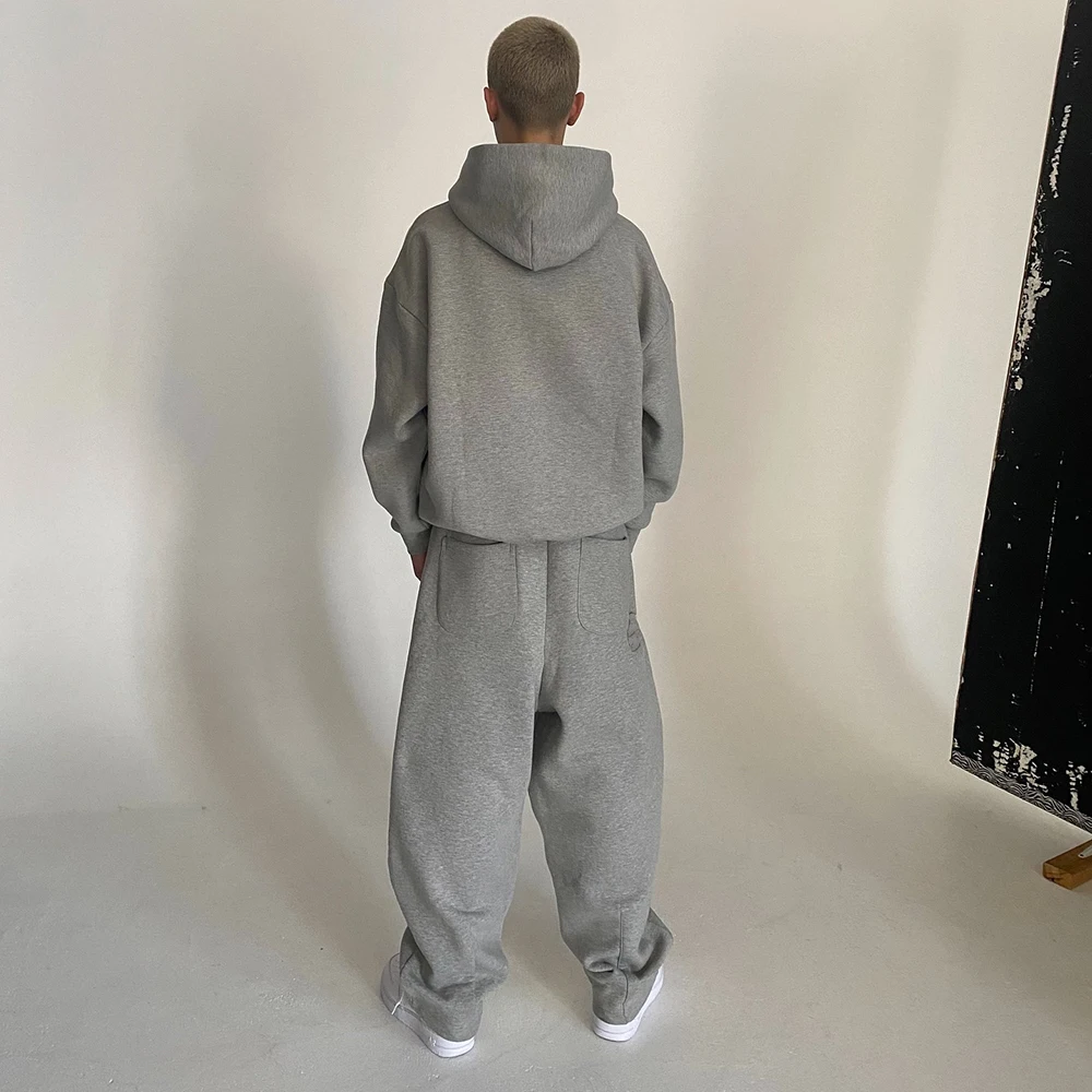 Custom plain sportswear jogger outfits sweatpants and hoodie set french terry 100 cotton sweatsuit blank homme tracksuit for men