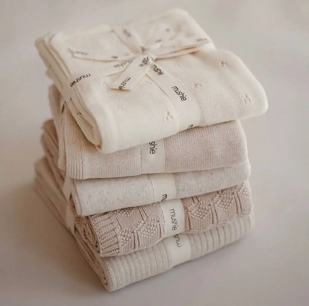 1PC MOQ Multi-use Cotton Solid Baby Newborn Organic Knitted Chunky Blanket Baby