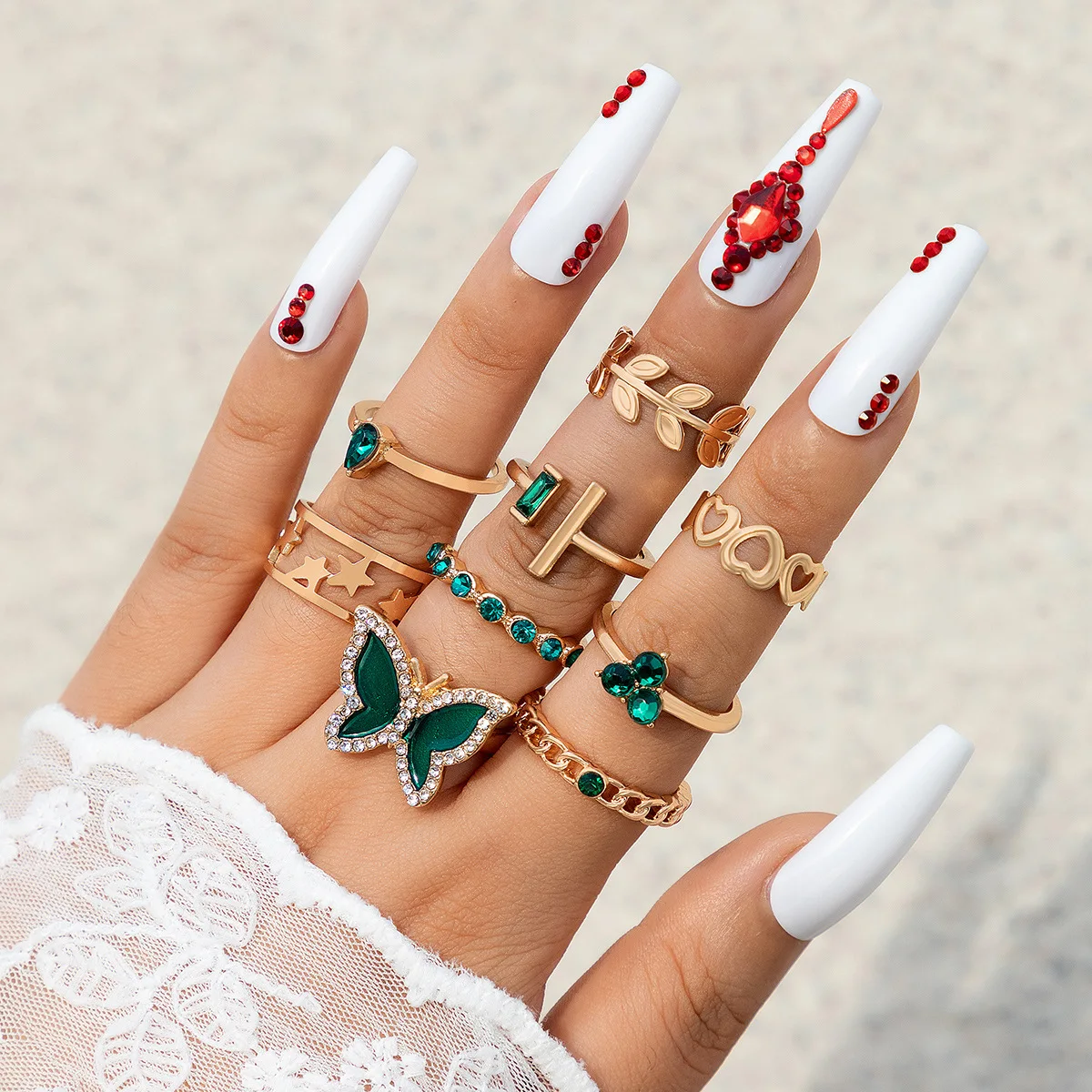 Colorful Crystal Butterfly Shape Ring Set For Women Fashion Heart Gold Color Geometric Rings Female Wedding Finger Jewelry