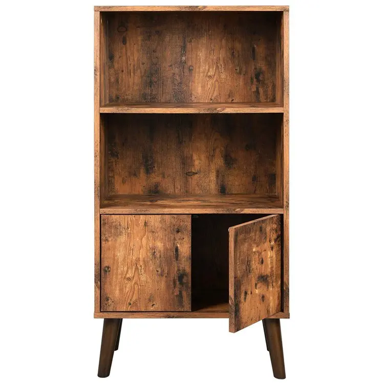 VASAGLE Retro Bookcase 2-Tier Bookshelf wood cube bookcase shelf with Doors Storage Cabinet Books Photos Decorations