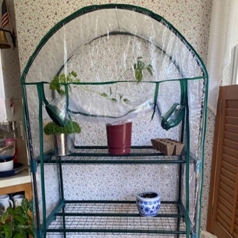 Sturdy Portable Metal Shelves Gardening Green House Indoor Outdoor 4 Tier Mini Greenhouse for Plants Flowers