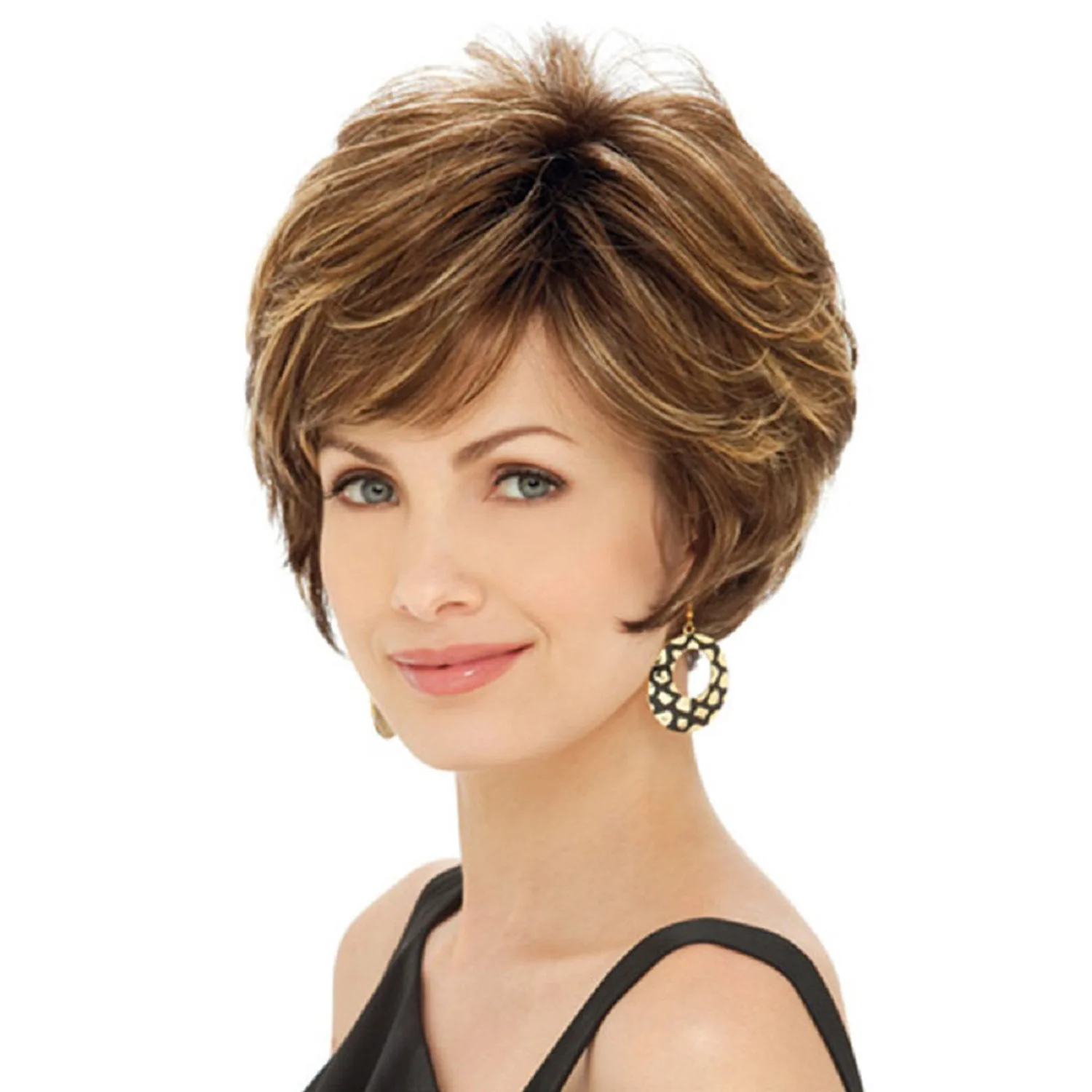 wholesale  brown short wigs short pixie cut wavy synthetic wigs  short synthetic grey  wigs