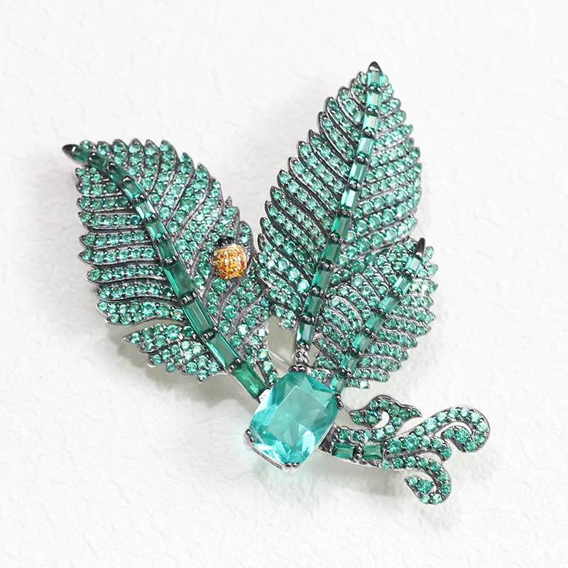 
YANYI High End Luxury Designer Gold Branch Green Leaf Brooch Simple Pin Gift 925 Sterling Silver 