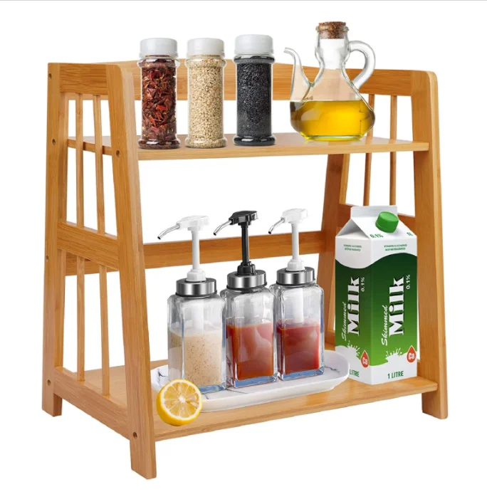 Multi compartment desk organizer Bamboo desktop storage rack