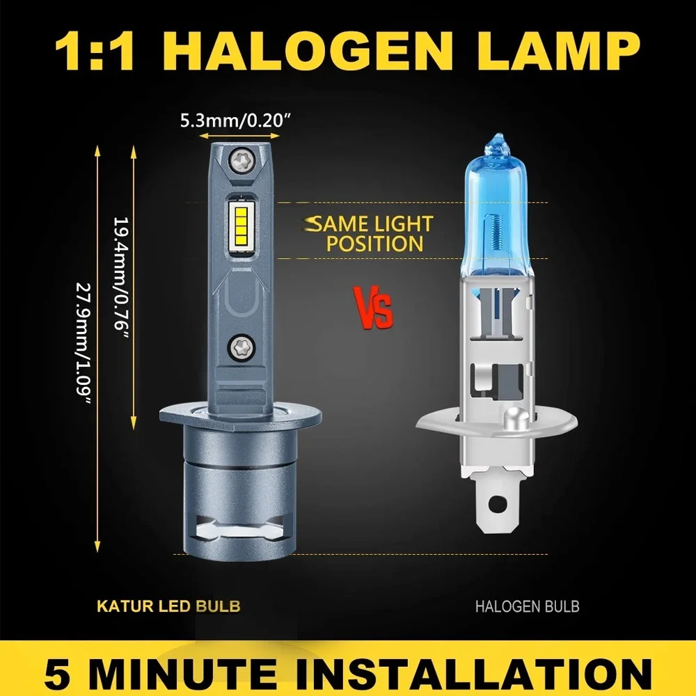 High Brightness LED Car Headlight & Fog Light Mini Bulb Foreign Trade Model H1 Direct Plug Fanless Mini Model RV Body Parts