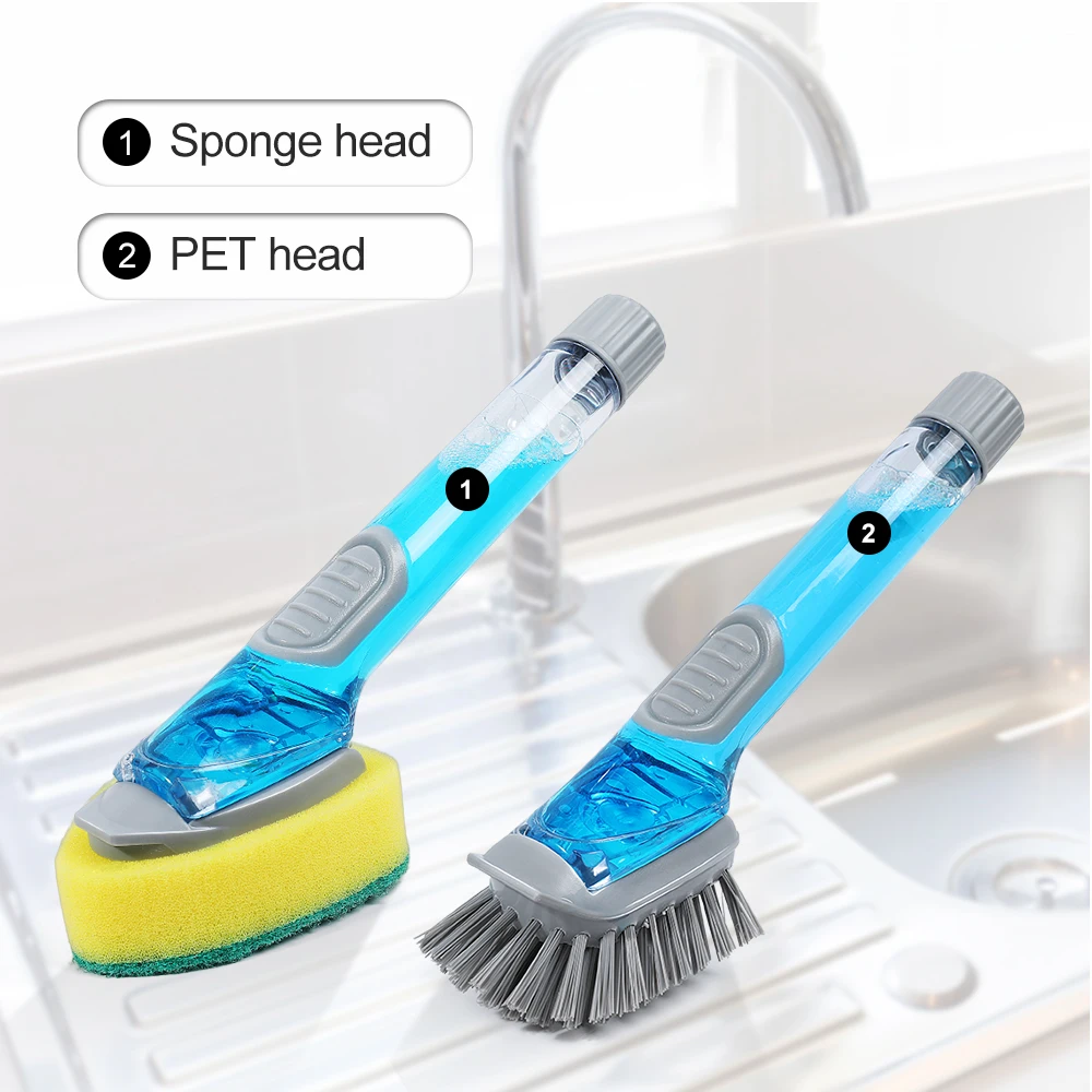 Masthome Replaceable Soap Dispensing Dish Brush Plastic Dishwashing Pot Kitchen Cleaning Scrub Brush