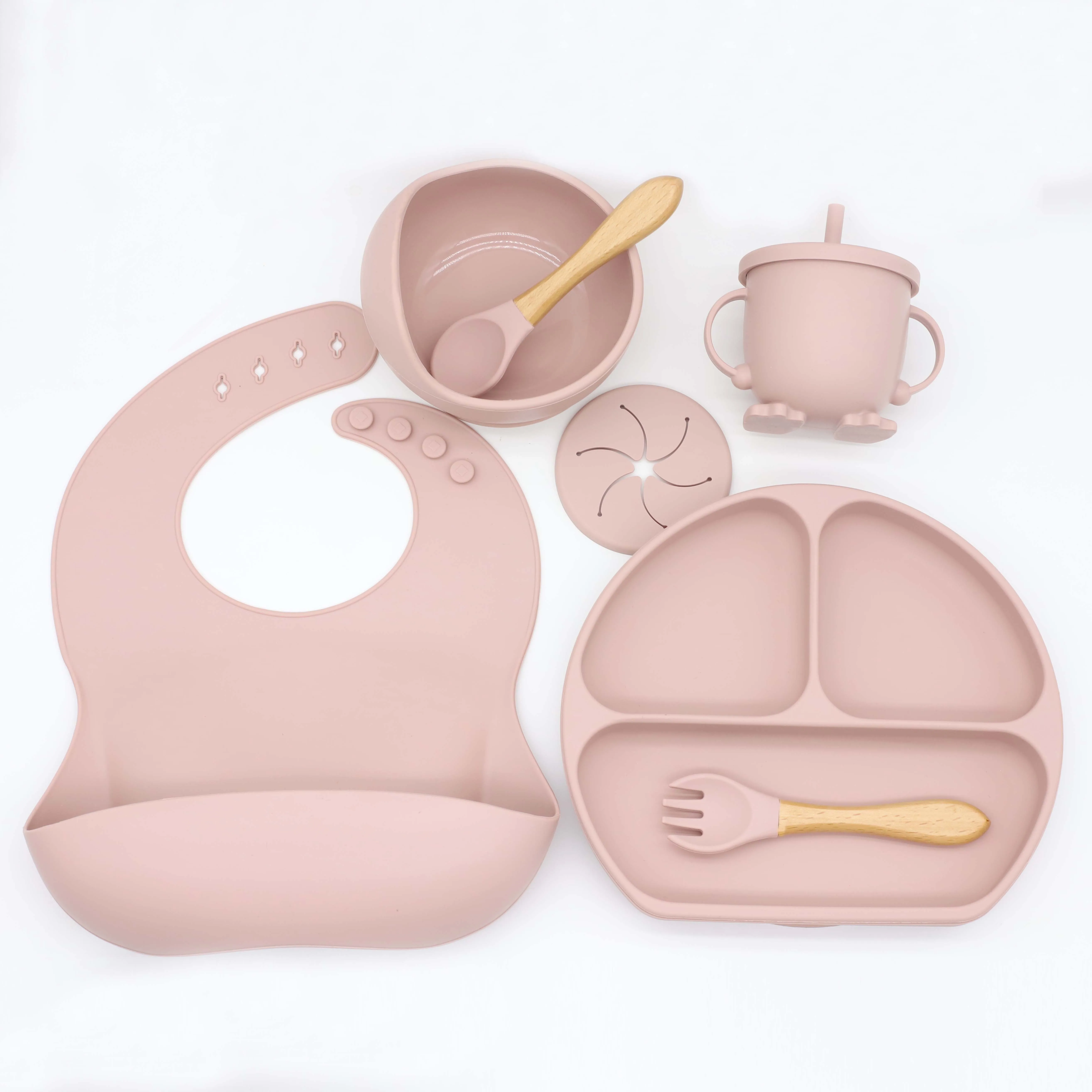 Non Toxic Lovely Safety Infant silicone bib bowl plate sippy cup Baby Weaning Set Gift Box Feeding Silicone Baby Feeding Set
