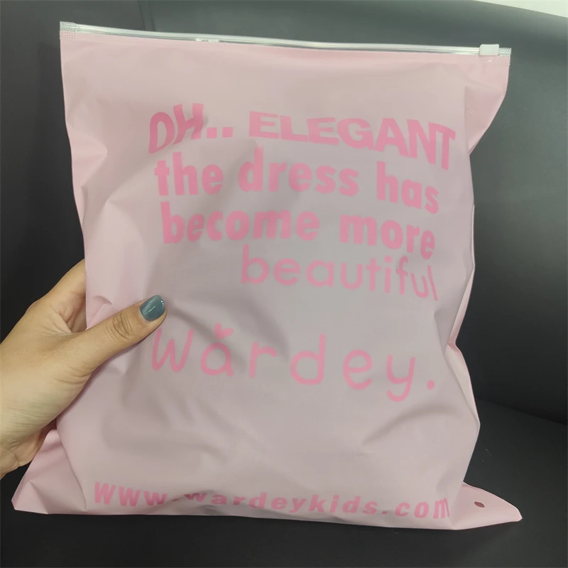 Machine full printing full color 160/200 micron pink custom frosted zipper bag zipper bag clothing zipper lock bag