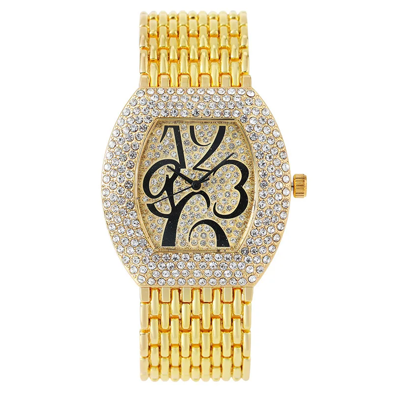 Bling Zinc Alloy Men WristWatch Silver Gold Plated Fully Iced Out Dial Quartz Diamond Watch