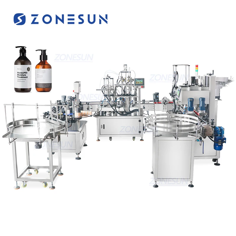 ZONESUN ZS-FALU6 U Shape Configuration Servo Shampoo Cosmetic Trigger Spray Bottles Filling Capping And Labeling Machine