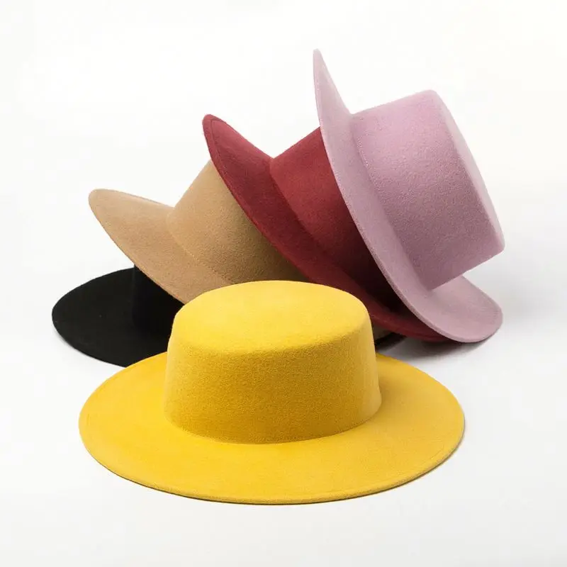 Womens yellow elegant wool felt boater hat wholesale