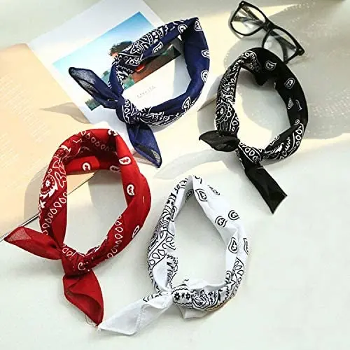 Wholesale custom beauty square bandanas girl multi color headwear scarf paisley polyester printed cotton head band