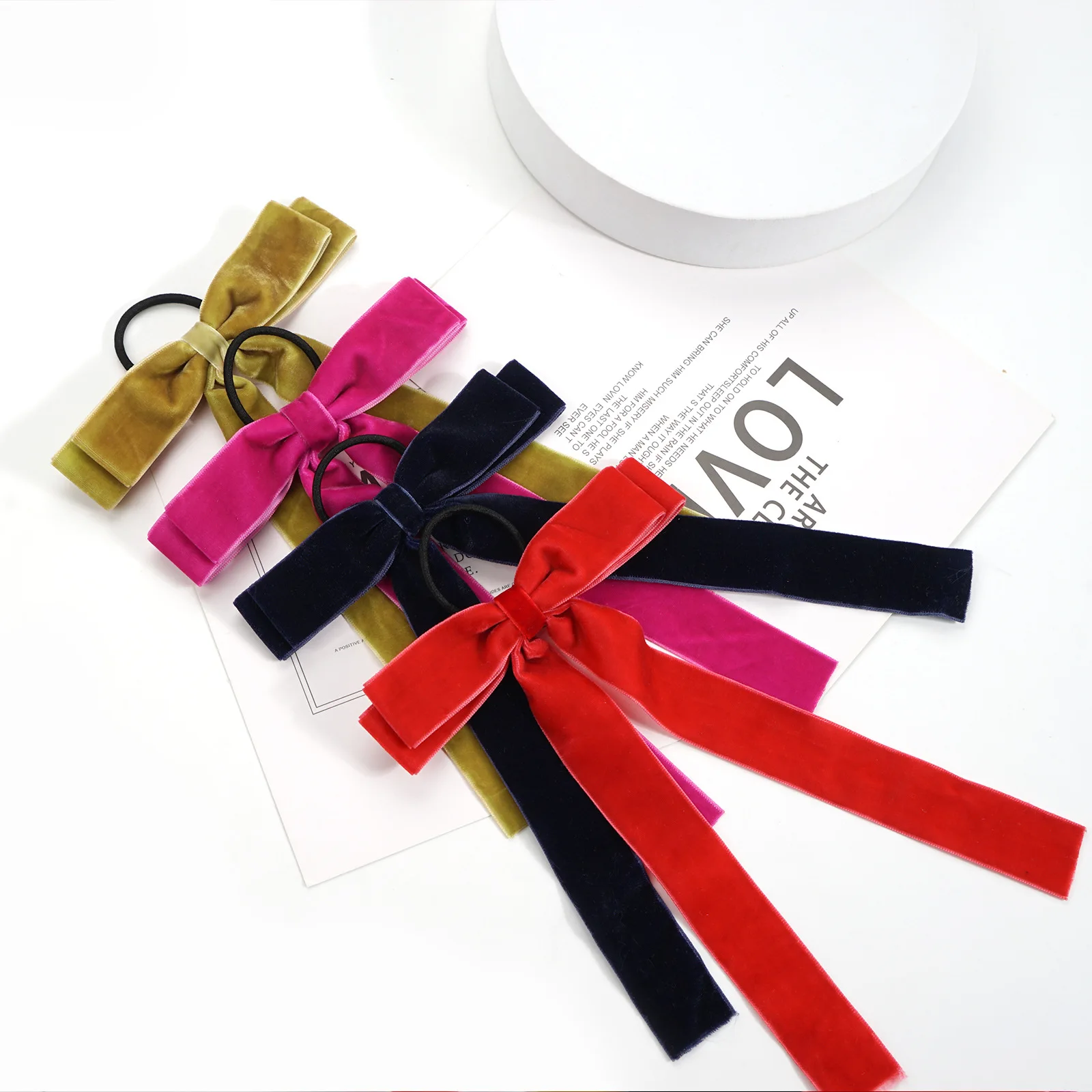 French Retro Black Long Velvet Ribbon High Elastic Hair Ties Hair Bow For Girls Hair Clip Colorful Long Tail Bowknot Bow
