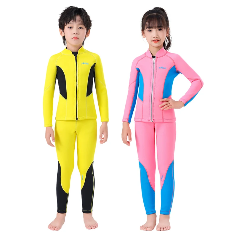 Colorful 2.5mm Neoprene Kids Two-Piece front Zip Wetsuit Beach Diving Neoprene  Wetsuit For Kids Children