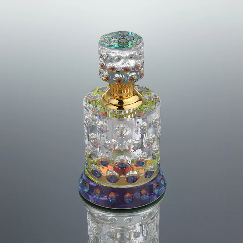 CJ-Vintage Luxury Dome Carved Clear Round Empty Glass Fragrance Oil Crystal Perfume Bottle