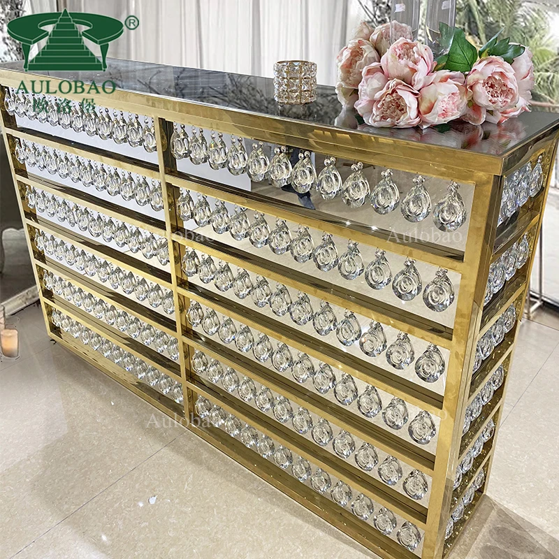 Мебель для ночного клуба, Золотая рама из нержавеющей стали с хрустальной барной стойкой