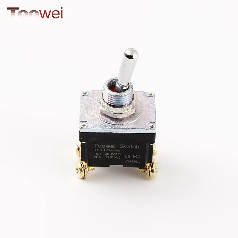 Toowei Electrical Waterproof 12MM 15A 20A (ON)-OFF Toggle Switch DPST 4 pins 2 way one side momentary with screw terminal T502FW