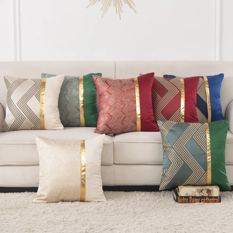 Splicing Cushion Cover National Standards WM-19008 Wholesale Luxury Jacquard Splicing Pillow Case, Jacquard Woven 100% Polyester