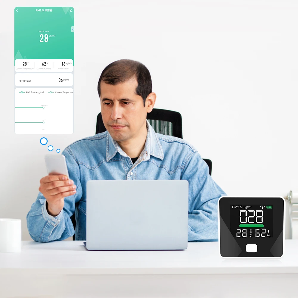 2023 new 4-in-1 professional gas analyzer PM2.5 Temperature and Humidity meter Mobile App Interconnection air pollution monitor