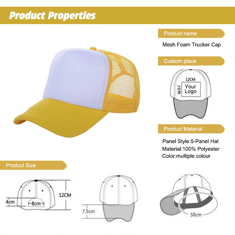 Trucker Hat Foam Mesh Baseball Cap Adjustable Snapback Solid Plain Men Hats