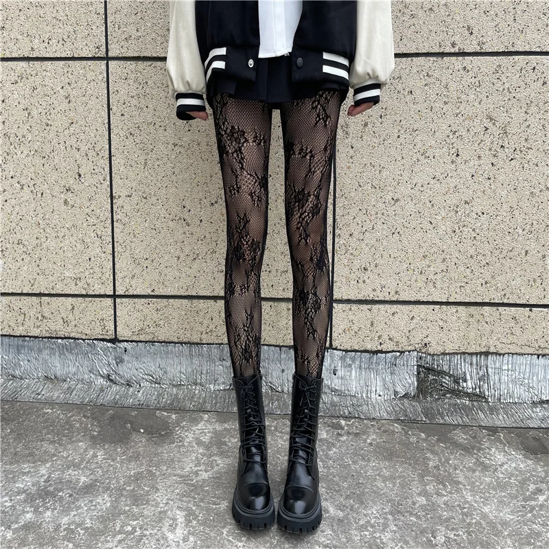 Fishnet Stockings Flower Vine Stockings Thin White Lace Flower Bow Moon Sexy Black Silk Pantyhose