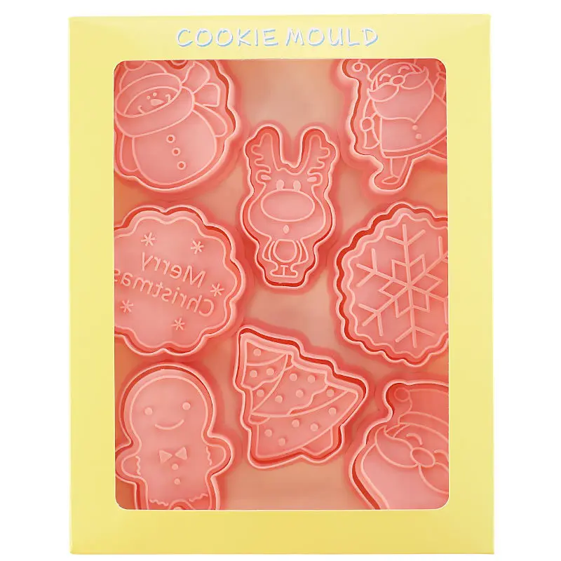 Homesun 8pcs/set Christmas Cookie Mold Cartoon Santa Snowman Fondant Baking Three-dimensional Cookie Mold Christmas Decorating